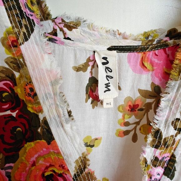 Neem Living Kaftan Coverup White Floral Print Size Medium Large - Picture 4 of 8